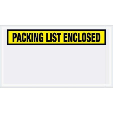 BOX PACKAGING Panel Face Envelopes, "Packing List Enclosed" Print, 10"L x 5-1/2"W, Yellow, 1000/Pack PL445